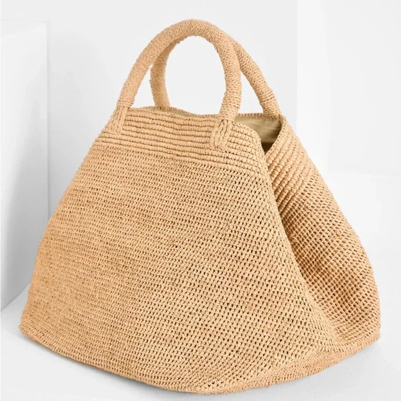 NWT IBELIV Raffia Tote Vanilla Tea Handwoven Raffia Large - Picture 8 of 12